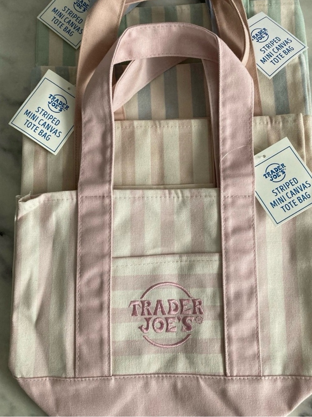 Trader Joe’s 2026 Limited Edition Canvas Pastel stripes tote bags
